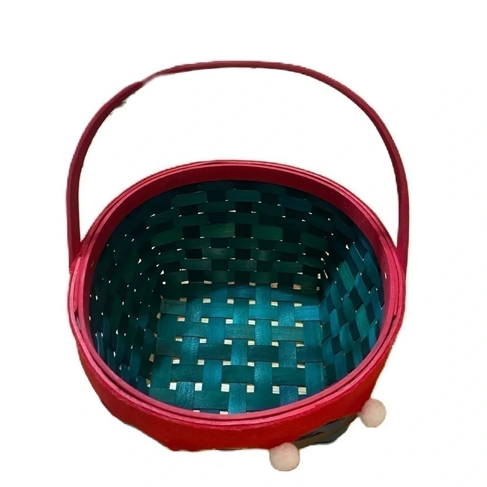 Elf Woven Basket NEW Christmas Home Decor Gift Wrap Green Belt Buckle Handle